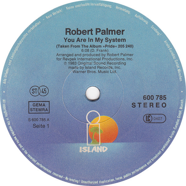 Robert Palmer - You Are In My System | Island Records (600 785) - 3