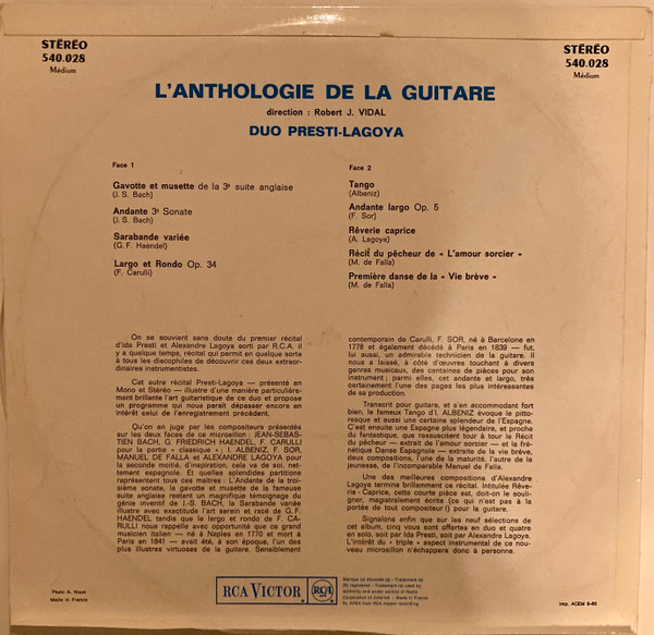 Ida Presti , Alexandre Lagoya - L'Anthologie De La Guitare | RCA Victor (540.028) - 2