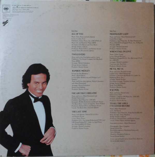 Julio Iglesias - 1100 Bel Air Place | CBS (CBS 86308) - 2