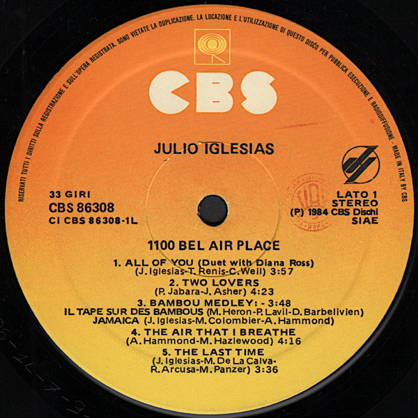 Julio Iglesias - 1100 Bel Air Place | CBS (CBS 86308) - 3