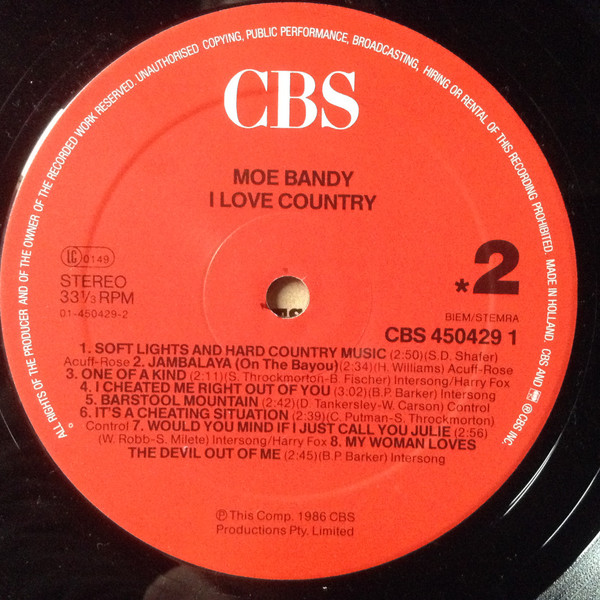 Moe Bandy - I Love Country | CBS (CBS 450429 1) - 4 Moe Bandy - I Love Country | CBS (CBS 450429 1) - 4