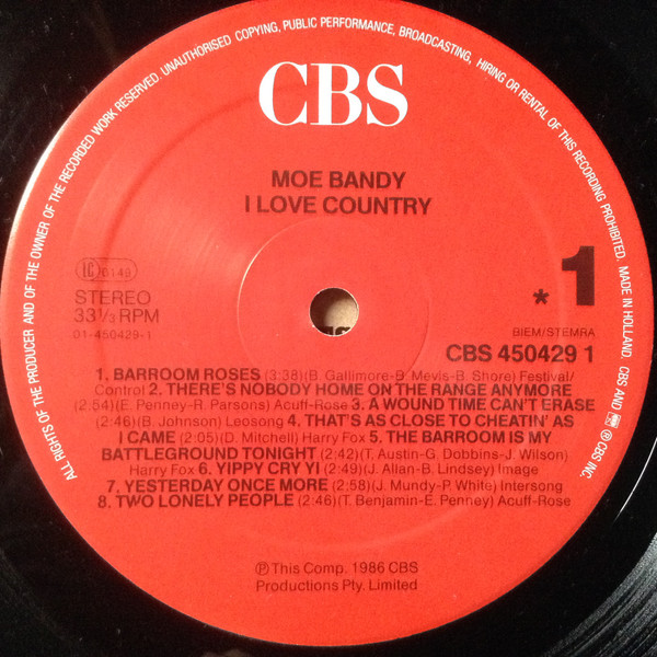 Moe Bandy - I Love Country | CBS (CBS 450429 1) - 3 Moe Bandy - I Love Country | CBS (CBS 450429 1) - 3