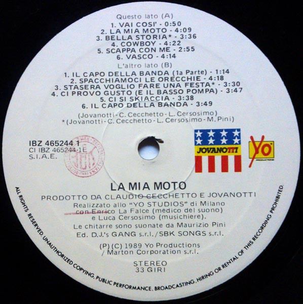 Jovanotti - La Mia Moto | Yo Productions (IBZ 465244-1) - 3 Jovanotti - La Mia Moto | Yo Productions (IBZ 465244-1) - 3
