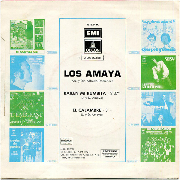 Los Amaya - Bailen Mi Rumbita / El Calambre | Odeon (1 J 006-20.838) - 2