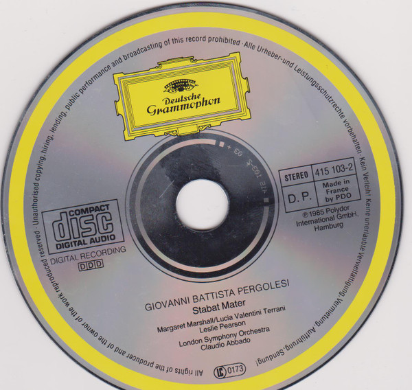 Giovanni Battista Pergolesi - Margaret Marshall • Lucia Valentini Terrani • London Symphony Orchestra • Claudio Abbado - Stabat Mater | Deutsche Grammophon (415 103-2) - 2