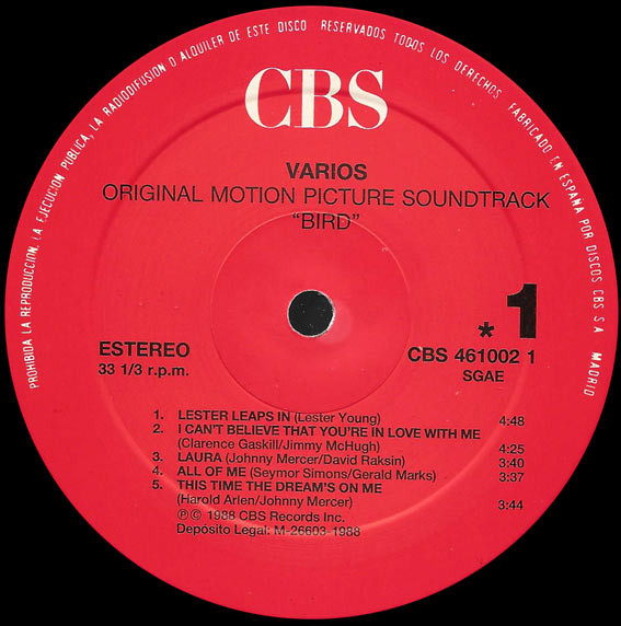 Bird - Bird (Original Motion Picture Soundtrack) | CBS (461002 1) - 3