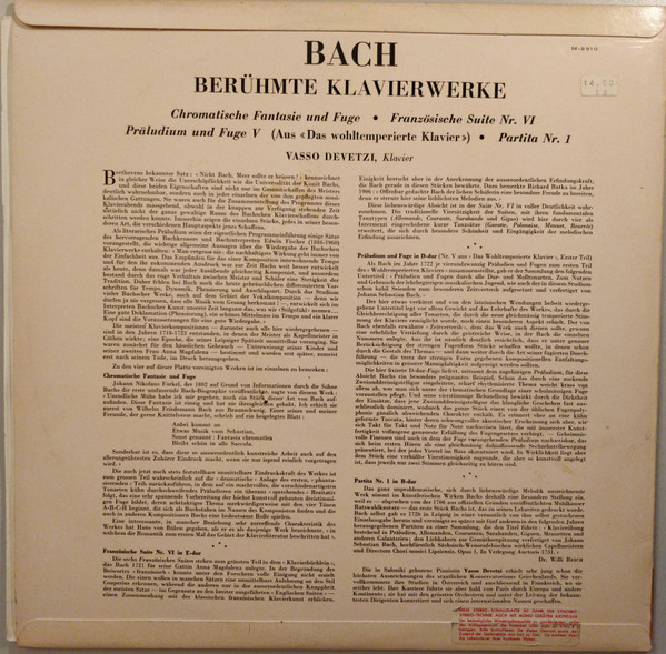 Johann Sebastian Bach , Vasso Devetzi - Berühmte Klavierwerke | Concert Hall (M - 2310) - 2