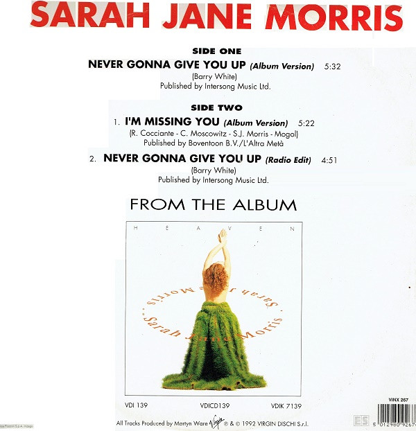 Sarah Jane Morris - Never Gonna Give You Up | Virgin (VINX 267) - 3