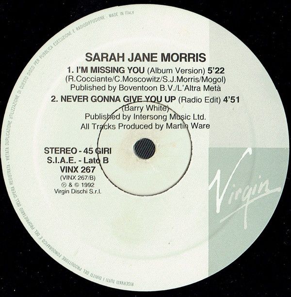 Sarah Jane Morris - Never Gonna Give You Up | Virgin (VINX 267) - 2