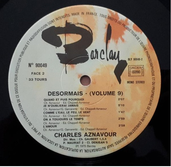 Charles Aznavour - Désormais-Volume 9 | Barclay (90049) - 2