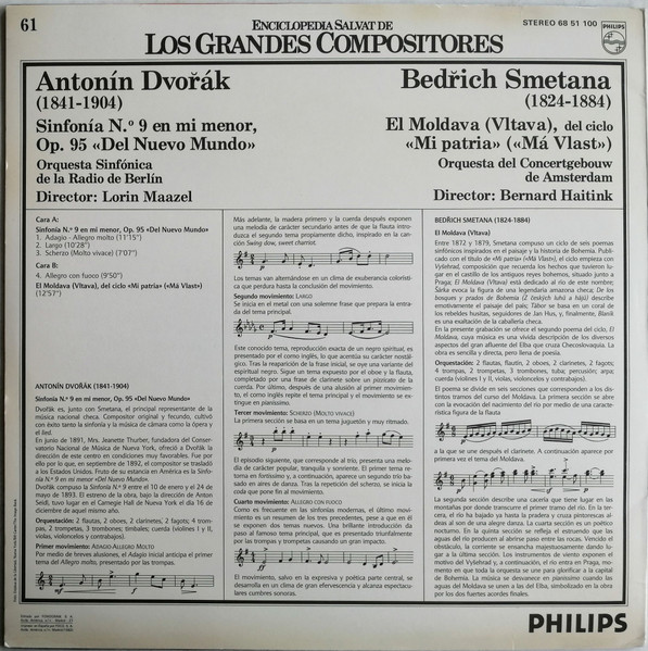 Antonín Dvořák , Bedřich Smetana , Radio-Symphonie-Orchester Berlin , Lorin Maazel , Concertgebouworkest , Bernard Haitink - Sinfonía No. 9 En Mi Menor, Op. 95 "Del Nuevo Mundo" - El Moldava | Philips (68 51 100) - 2