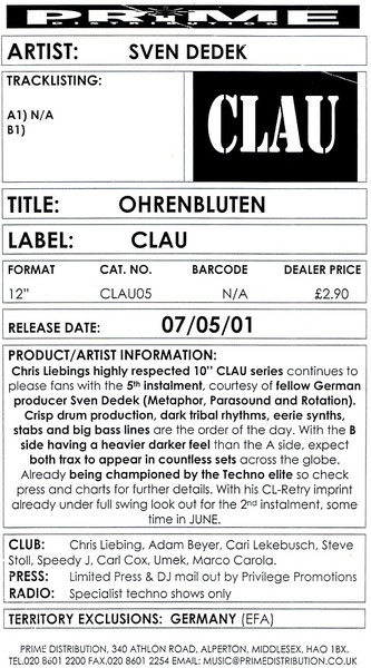 Sven Dedek - Ohrenbluten | CLAU (CLAU05) - main
