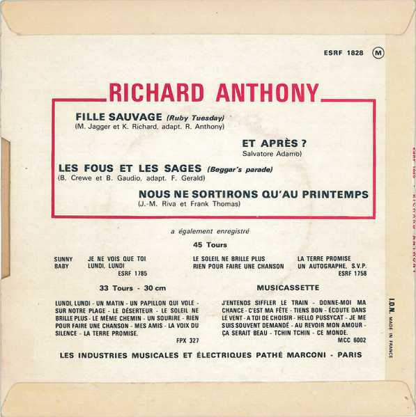 Richard Anthony - Fille Sauvage | Columbia (ESRF 1828) - 2