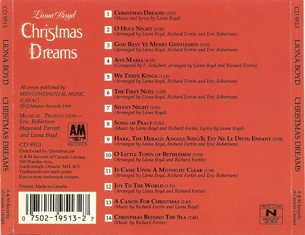 Liona Boyd - Christmas Dreams | A&M Records (CD 9513) - 2 Liona Boyd - Christmas Dreams | A&M Records (CD 9513) - 2