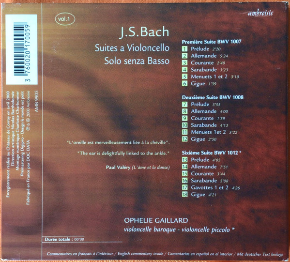 Johann Sebastian Bach - Ophélie Gaillard - Suites A Violoncello Solo Senza Basso 1, 2, 6 | Ambroisie (AMB 9905) - 2