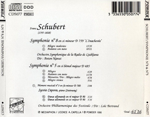 Franz Schubert - Symphonie N° 8 "Inachevée" - Symphonie N° 5 | Powder Classics (CD5077) - 2