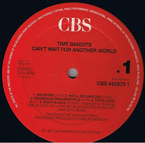 Time Bandits - Can't Wait For Another World | CBS (CBS 450878 1) - 2