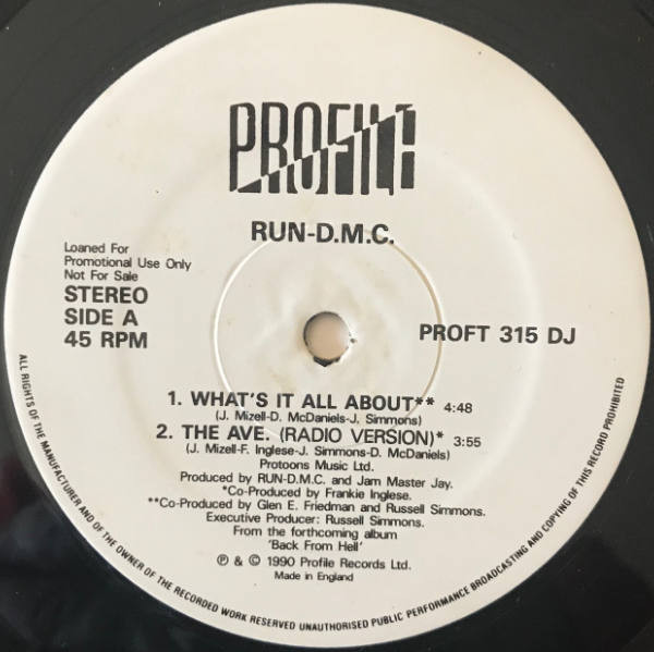 Run-DMC - What's It All About / The Ave. | Profile Records (PROFT 315 DJ) - main