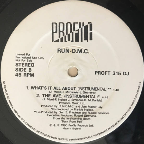 Run-DMC - What's It All About / The Ave. | Profile Records (PROFT 315 DJ) - 3
