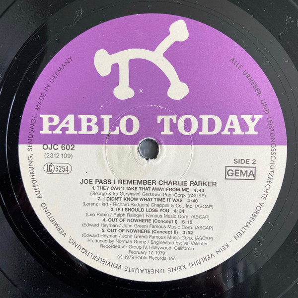 Joe Pass - I Remember Charlie Parker | Original Jazz Classics (OJC 602) - 3