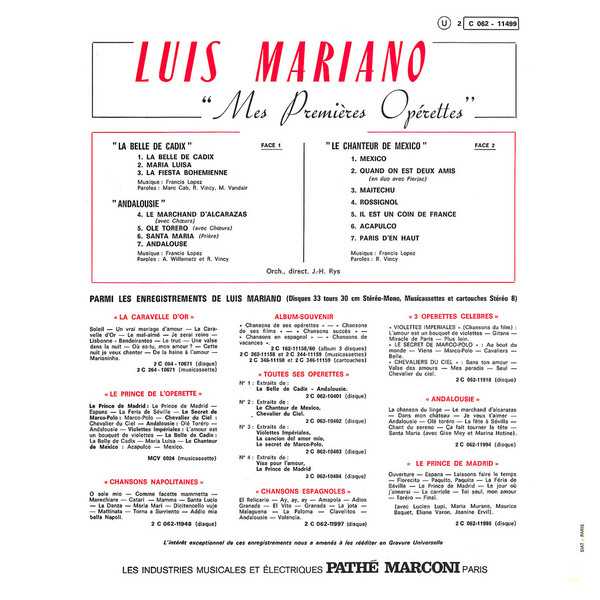 Luis Mariano - Mes Premières Opérettes | La Voix De Son Maître (2C 062-11499) - 2 Luis Mariano - Mes Premières Opérettes | La Voix De Son Maître (2C 062-11499) - 2