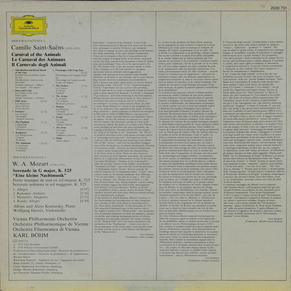 Camille Saint-Saëns / Wolfgang Amadeus Mozart / Alfons & Aloys Kontarsky , Wiener Philharmoniker , Karl Böhm - Carnaval Des Animaux / Eine Kleine Nachtmusik | Deutsche Grammophon (2530 731) - 2