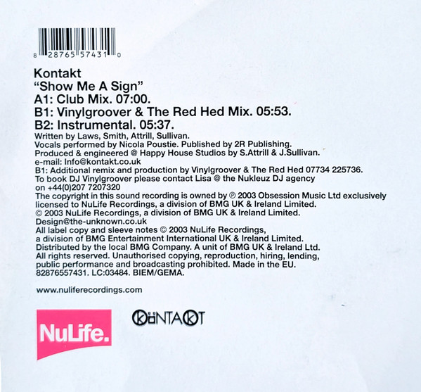 Kontakt - Show Me A Sign | NuLife (82876557431) - 3