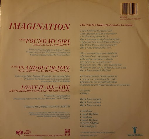 Imagination - Found My Girl | R & B Records (RBL 1800) - 2
