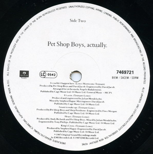 Pet Shop Boys - Actually | Parlophone (064 74 6972 1) - 4 Pet Shop Boys - Actually | Parlophone (064 74 6972 1) - 4