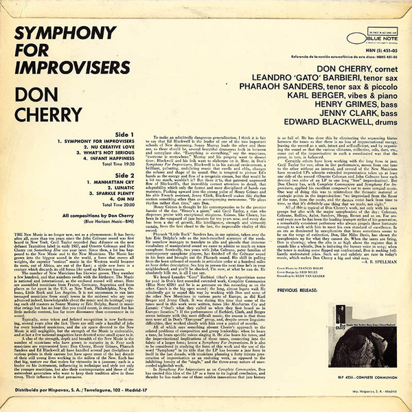 Don Cherry - Symphony For Improvisers | Blue Note (HBNS 451-05) - 2