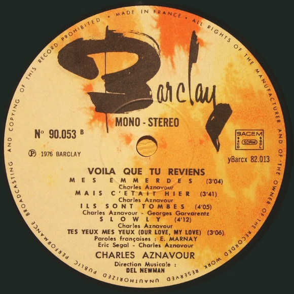 Charles Aznavour - Voilà Que Tu Reviens | Barclay (90 053) - 3
