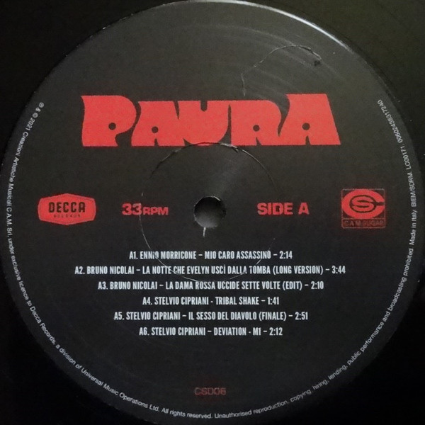 Various - Paura (A Collection Of Italian Horror Sounds From The Cam Sugar Archive) | Decca (00602438317264) - 4 Various - Paura (A Collection Of Italian Horror Sounds From The Cam Sugar Archive) | Decca (00602438317264) - 4