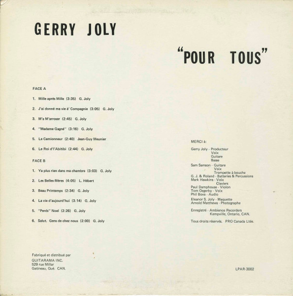 Gerry Joly - Pour Tous [Vinyl] | Artou (LPAR-3002) - 2
