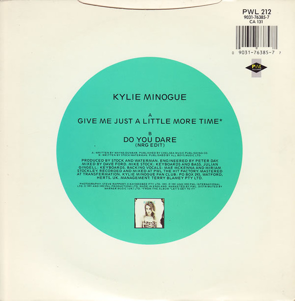 Kylie Minogue - Give Me Just A Little More Time | PWL Records (PWL 212) - 2
