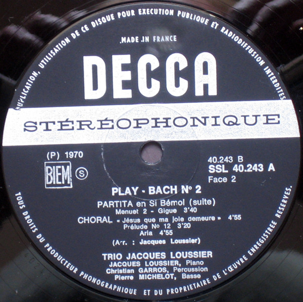 Jacques Loussier Trio - Play Bach No. 2 [Vinyl] | Decca (SSL 40.243 A) - 4