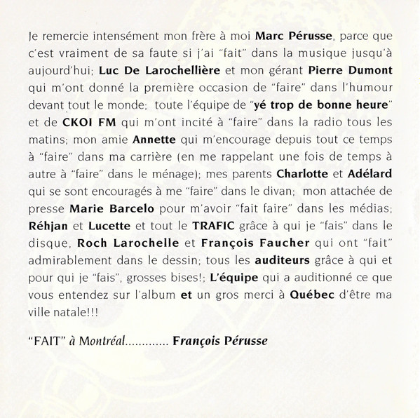 François Pérusse - L'Album Du Peuple Tome 1 [CD] | Trafic (TFD-8959) - 4