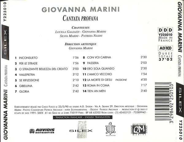 Quartetto Vocale Giovanna Marini - Cantata Profana | Silex (Y225010) - main Quartetto Vocale Giovanna Marini - Cantata Profana | Silex (Y225010) - main