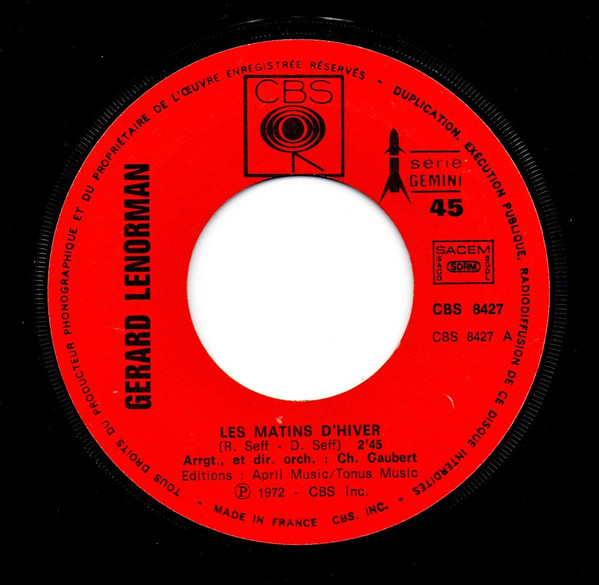 Gérard Lenorman - Les Matins D'hiver / Le Chemin | CBS (CBS 8427) - 3