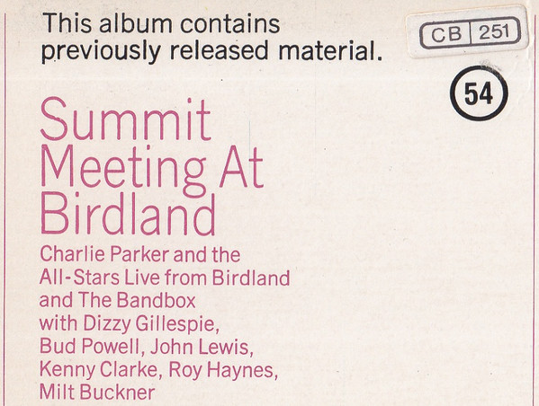 Charlie Parker - Summit Meeting At Birdland | CBS (CBS 82291) - 3