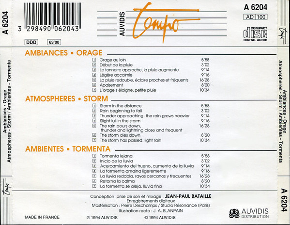 Jean-Paul Bataille - Ambiances • Orage = Atmospheres • Storm = Ambientes • Tormenta | Auvidis Tempo (A 6204) - 2