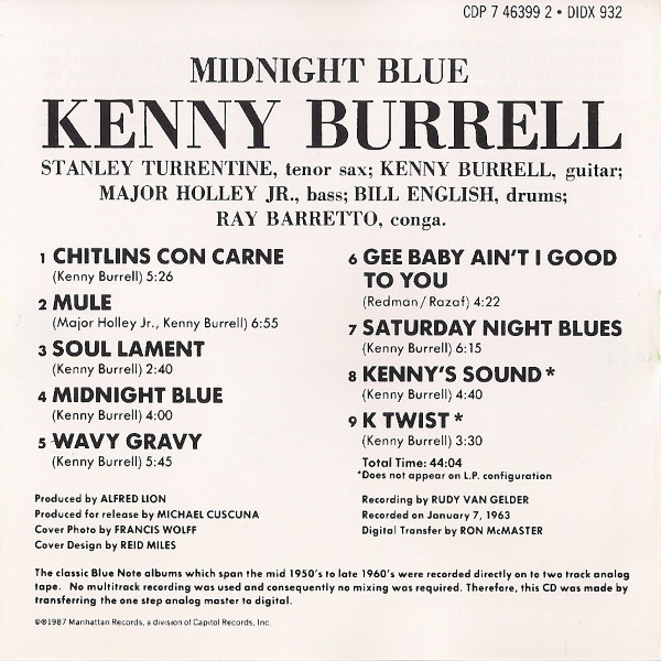 Kenny Burrell - Midnight Blue | Blue Note (CDP 7 46399 2) - 3