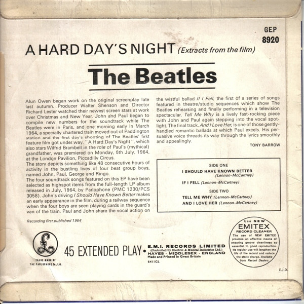 The Beatles - Extracts From The Film A Hard Day's Night | Parlophone (GEP 8920) - 2 The Beatles - Extracts From The Film A Hard Day's Night | Parlophone (GEP 8920) - 2