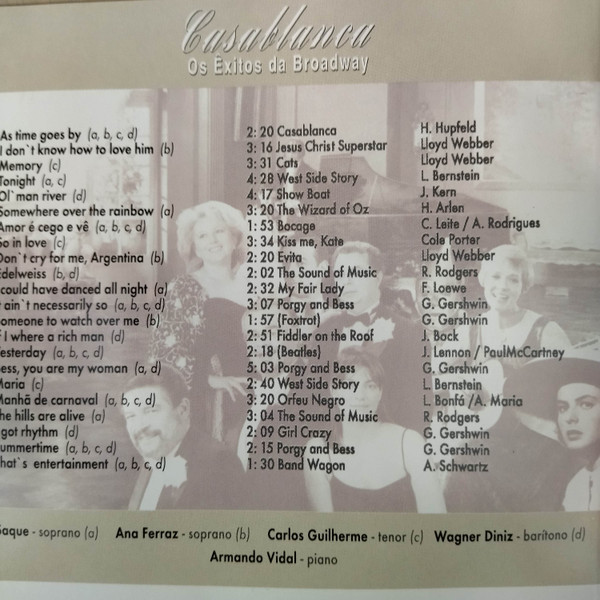 Elsa Saque , Ana Ferraz , Carlos Guilherme , António Wagner Diniz , Armando Vidal - Casablanca: Os Êxitos Da Broadway | Exito Estudio (EXIT CD 98015) - 3