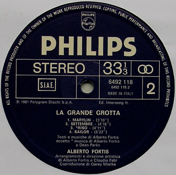 Alberto Fortis - La Grande Grotta | Philips (6492 118) - 2 Alberto Fortis - La Grande Grotta | Philips (6492 118) - 2