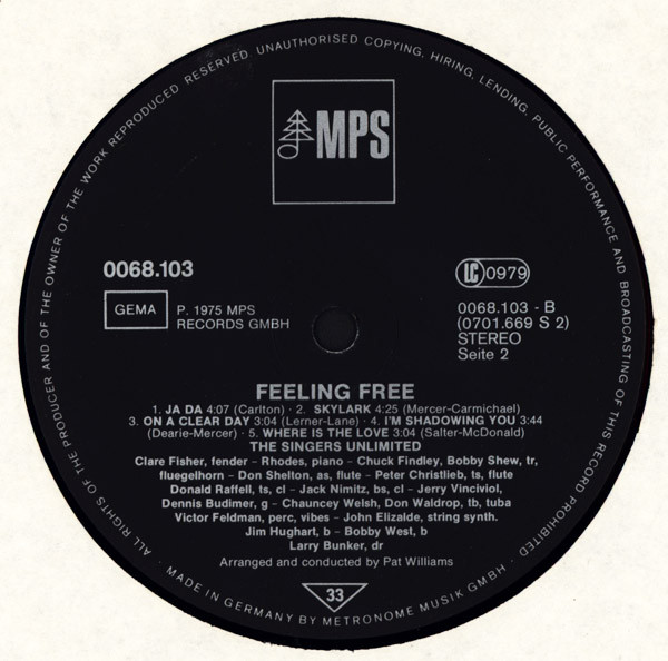 The Singers Unlimited / Patrick Williams And His Orchestra - Feeling Free | MPS Records (0068.103) - 4