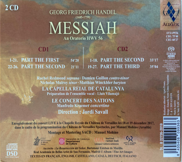 Jordi Savall , Le Concert Des Nations , Georg Friedrich Händel - Messiah | Aliavox (AVSA9936) - 2