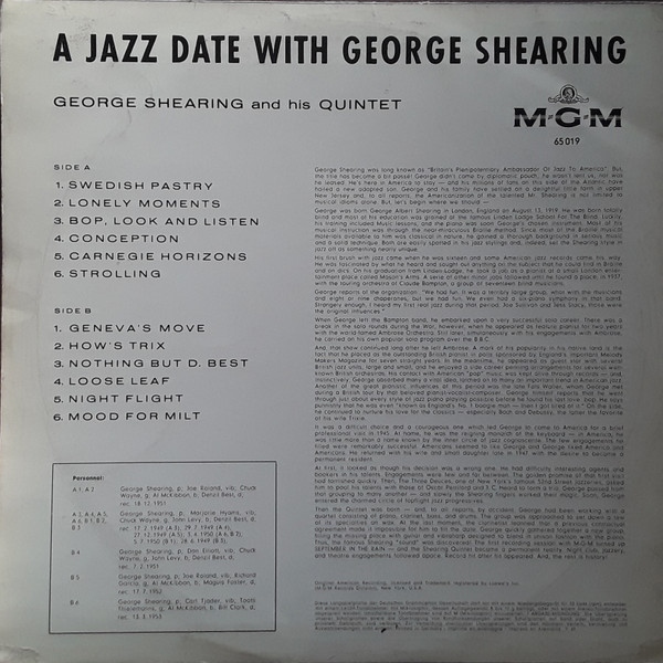 The George Shearing Quintet - A Jazz Date With George Shearing | MGM Records (65 019) - 2 The George Shearing Quintet - A Jazz Date With George Shearing | MGM Records (65 019) - 2