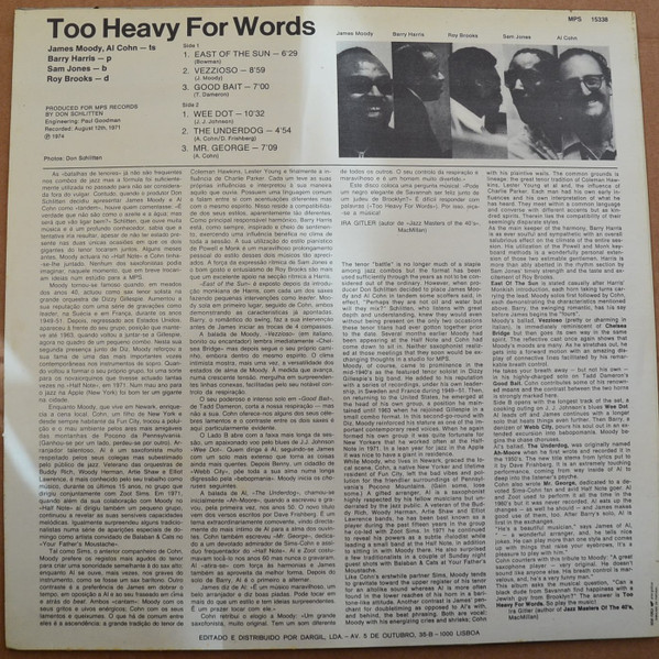 James Moody , Al Cohn - Too Heavy For Words | MPS Records (MPS 15338) - 2
