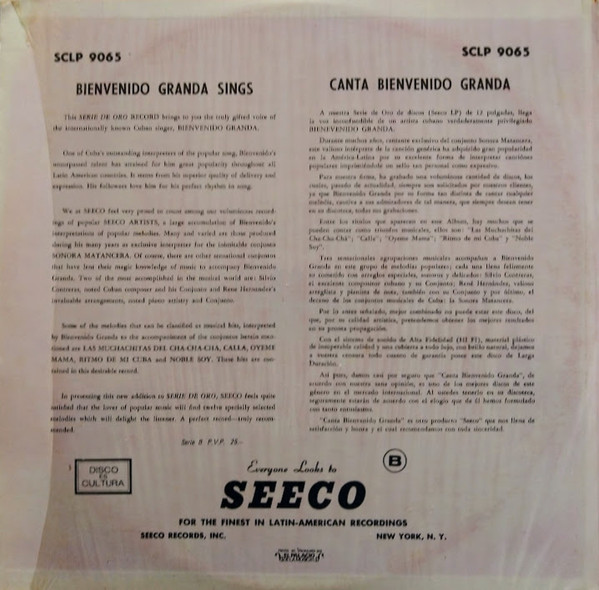 Bienvenido Granda - Canta Bienvenido Granda | Seeco (SCLP 9065) - 2 Bienvenido Granda - Canta Bienvenido Granda | Seeco (SCLP 9065) - 2