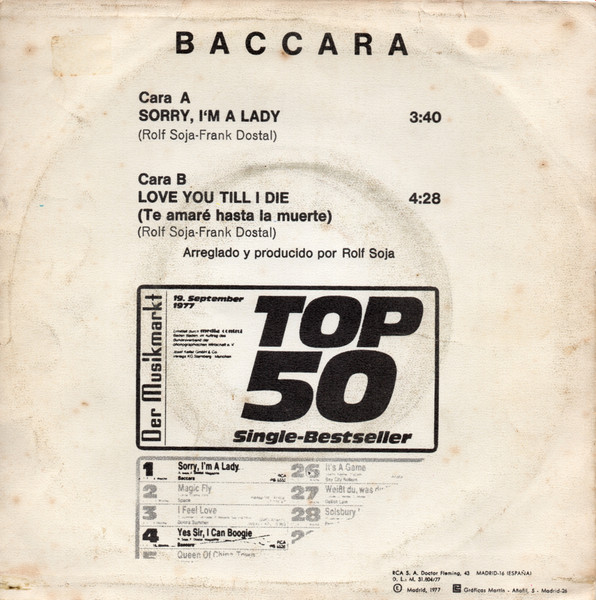 Baccara - Sorry, I'm A Lady | RCA Victor (PB-5555) - 2